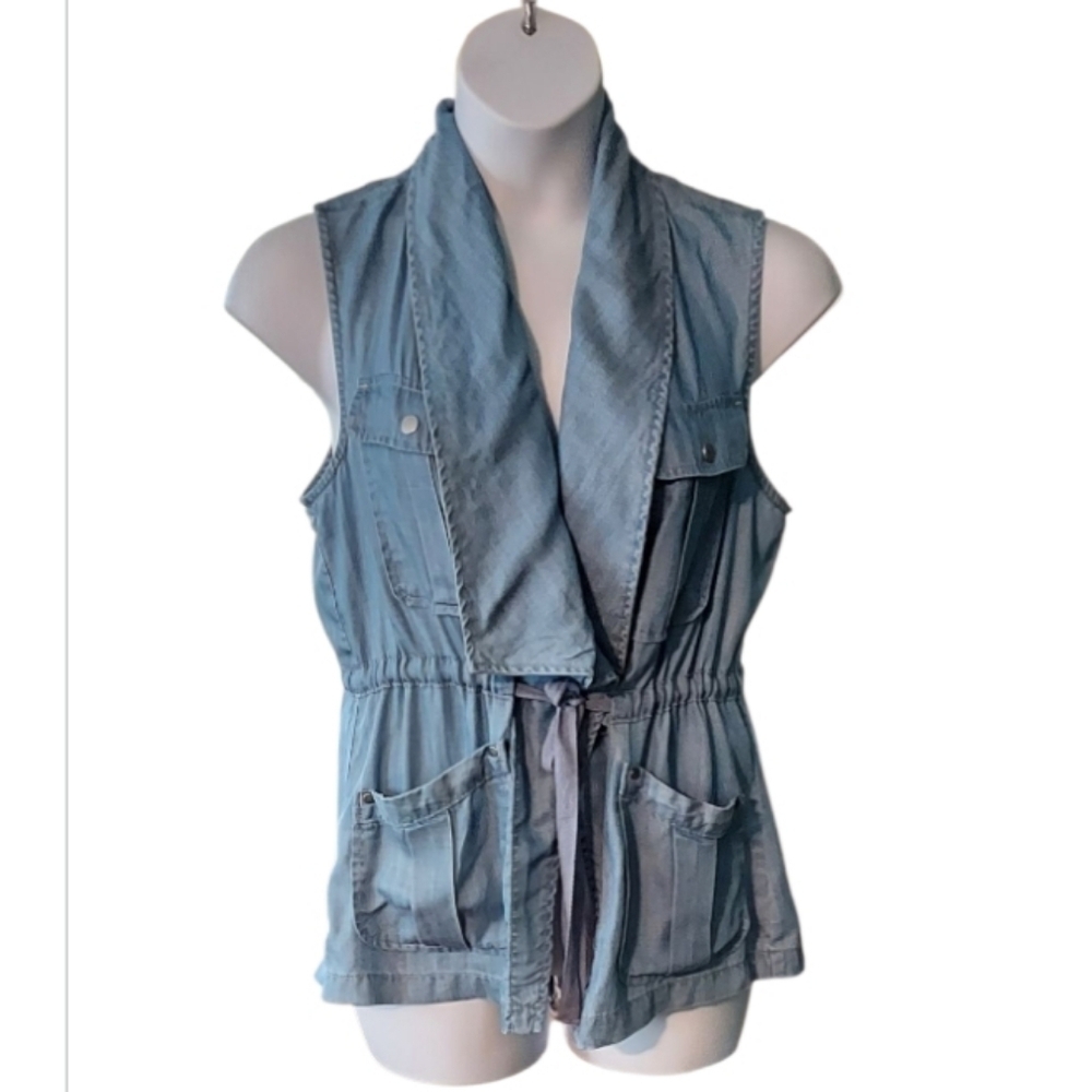 NWT The Limited Oversized Light Chambray Tie Cargo Vest ~sz M